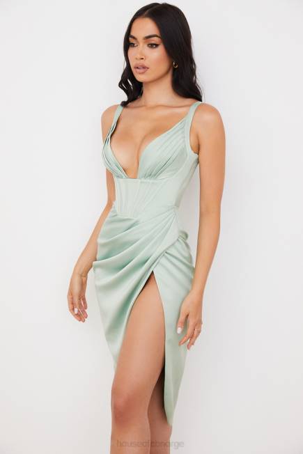 klær faye pistachio sateng korsett midikjole House of CB J6RL563