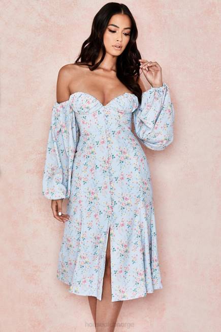 klær håper blå floral bardot midi sundress House of CB J6RL608