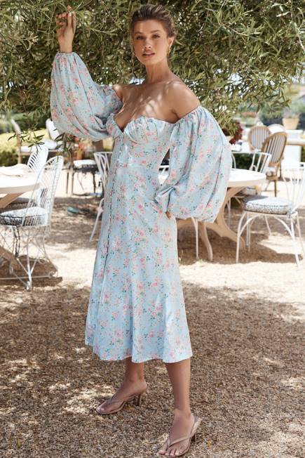 klær håper blå floral bardot midi sundress House of CB J6RL608