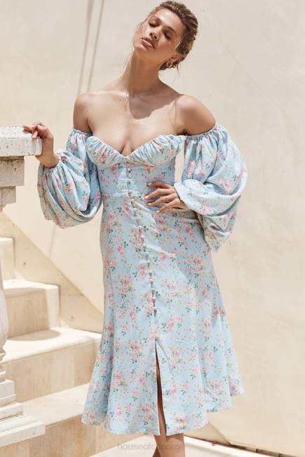 klær håper blå floral bardot midi sundress House of CB J6RL608
