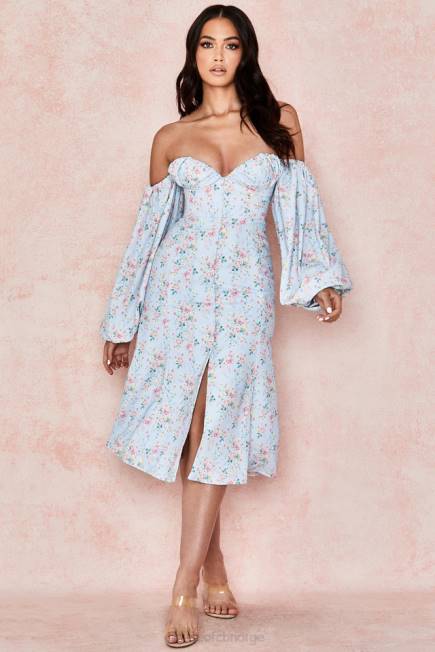 klær håper blå floral bardot midi sundress House of CB J6RL608