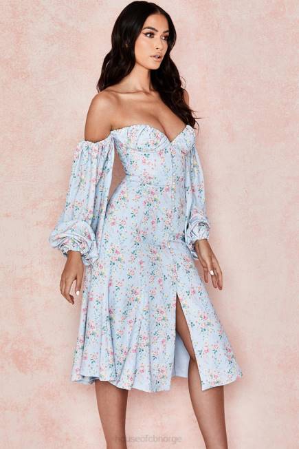 klær håper blå floral bardot midi sundress House of CB J6RL608