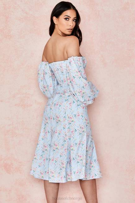 klær håper blå floral bardot midi sundress House of CB J6RL608