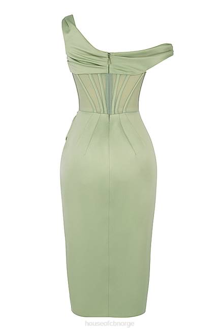 klær lulu pistachio asymmetrisk drapert midi korsettkjole House of CB J6RL559