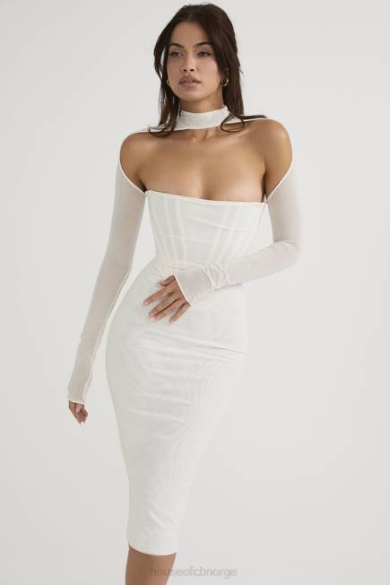 klær milarose hvit mesh korsett midikjole House of CB J6RL484