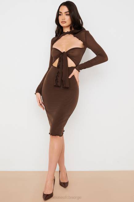 klær natalia chocolate power mesh midikjole foran House of CB J6RL575