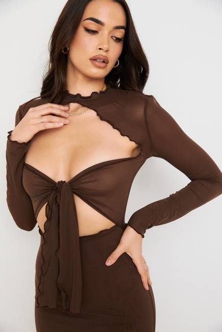 klær natalia chocolate power mesh midikjole foran House of CB J6RL575