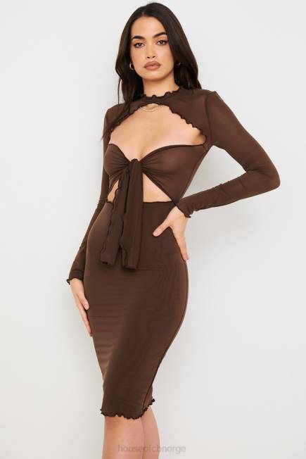 klær natalia chocolate power mesh midikjole foran House of CB J6RL575