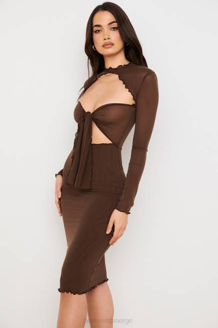 klær natalia chocolate power mesh midikjole foran House of CB J6RL575