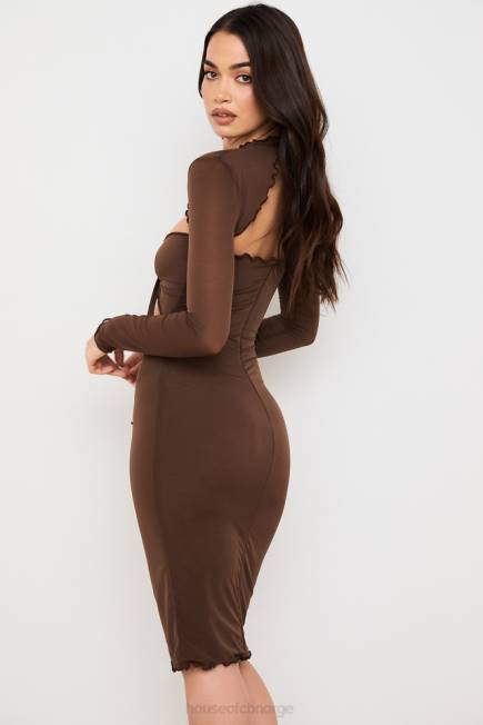klær natalia chocolate power mesh midikjole foran House of CB J6RL575