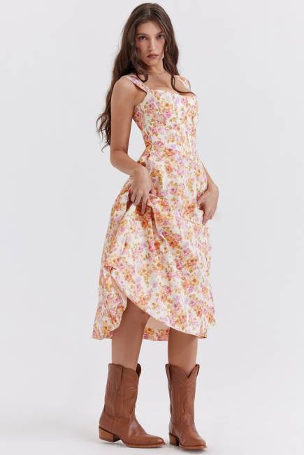 klær saira ivory floral midi sundress House of CB J6RL248