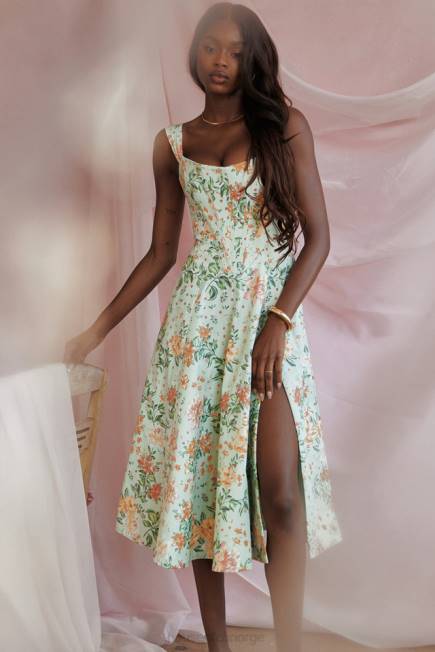 klær saira midi solkjole med lys jadeprint House of CB J6RL242