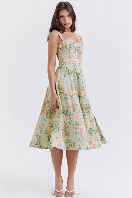 klær saira midi solkjole med lys jadeprint House of CB J6RL242