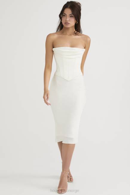 klær sienna ivory sateng stroppeløs korsett midikjole House of CB J6RL471
