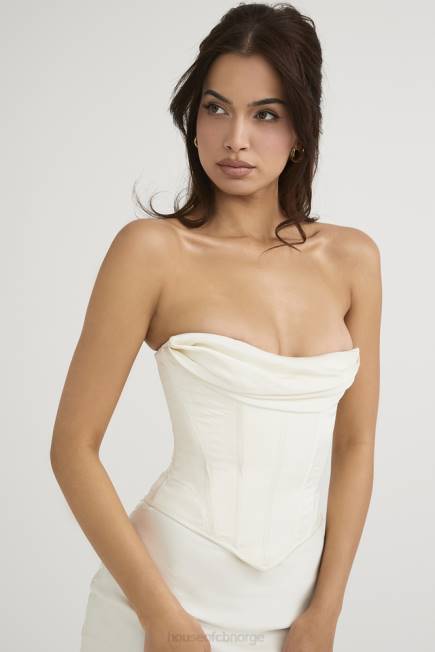 klær sienna ivory sateng stroppeløs korsett midikjole House of CB J6RL471