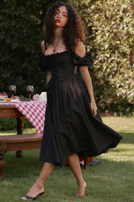 klær silvana sort midi sundress med puffermer House of CB J6RL225