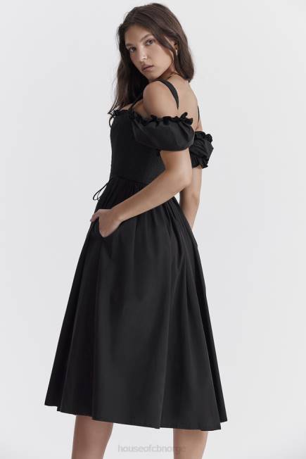 klær silvana sort midi sundress med puffermer House of CB J6RL225