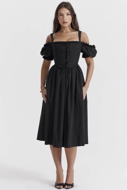 klær silvana sort midi sundress med puffermer House of CB J6RL225