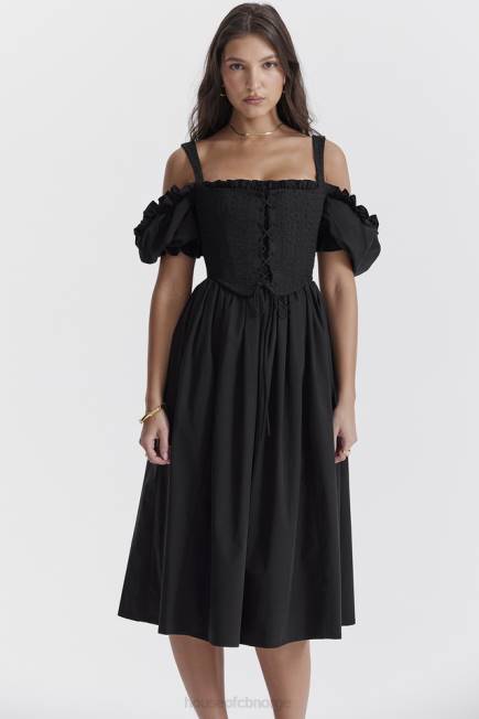 klær silvana sort midi sundress med puffermer House of CB J6RL225