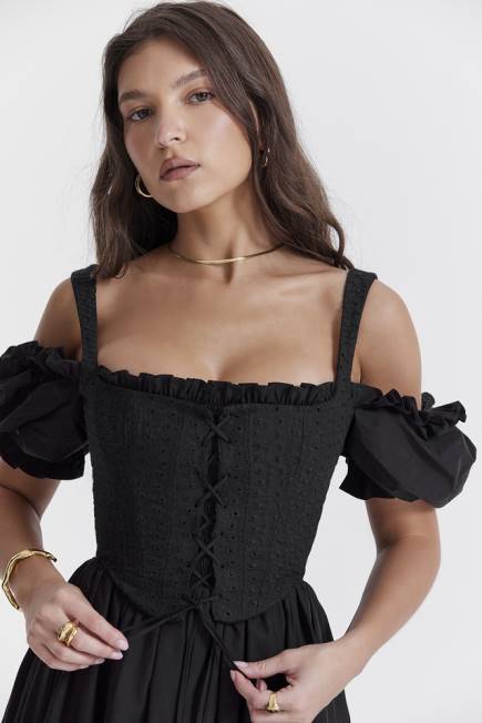 klær silvana sort midi sundress med puffermer House of CB J6RL225