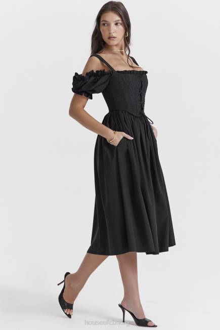 klær silvana sort midi sundress med puffermer House of CB J6RL225