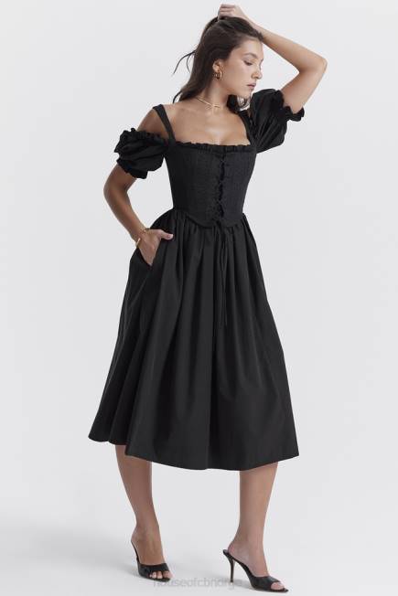 klær silvana sort midi sundress med puffermer House of CB J6RL225
