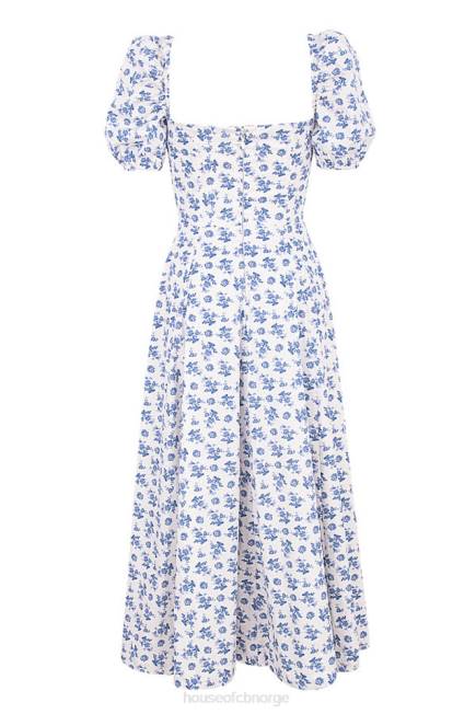 klær tallulah blå hvit blomstret midikjole House of CB J6RL602