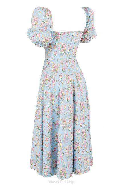 klær tallulah blå vintage floral midikjole med puffermer House of CB J6RL572