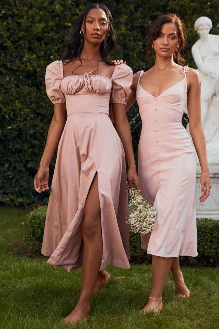 klær tallulah blush midikjole med puffermer House of CB J6RL486