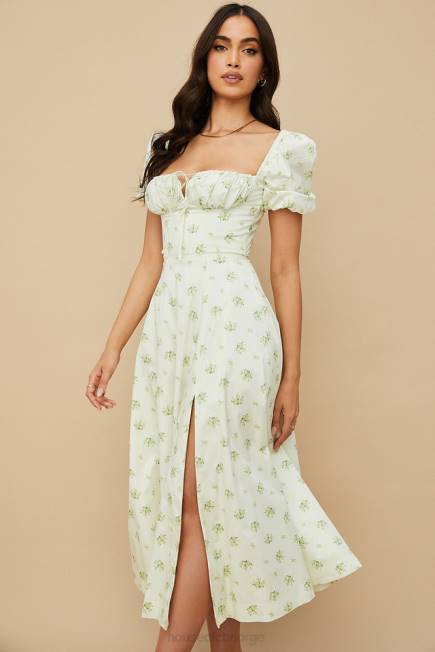 klær tallulah elfenbensblomstret midikjole med puffermer House of CB J6RL561