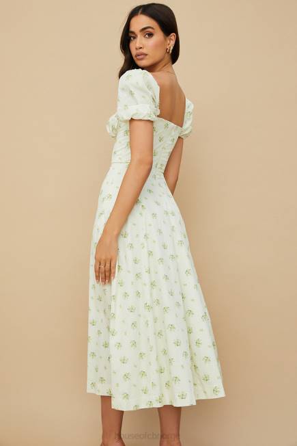 klær tallulah elfenbensblomstret midikjole med puffermer House of CB J6RL561