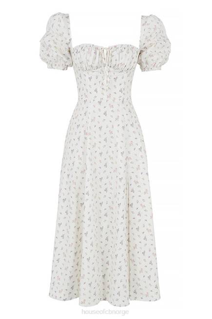 klær tallulah hvit floral midikjole med puffermer House of CB J6RL571