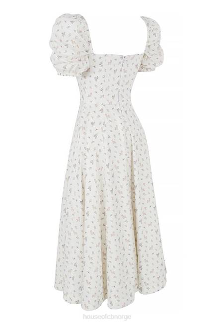 klær tallulah hvit floral midikjole med puffermer House of CB J6RL571