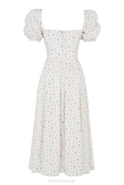 klær tallulah hvit floral midikjole med puffermer House of CB J6RL571