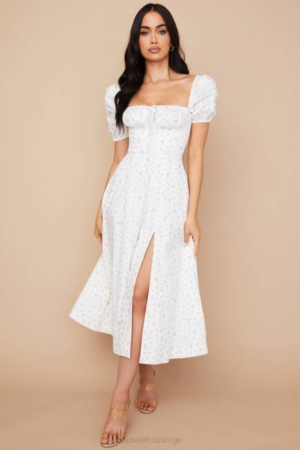 klær tallulah hvit floral midikjole med puffermer House of CB J6RL571