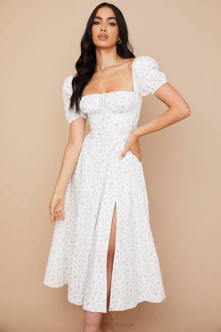 klær tallulah hvit floral midikjole med puffermer House of CB J6RL571