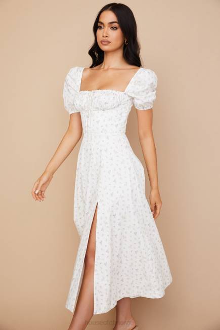 klær tallulah hvit floral midikjole med puffermer House of CB J6RL571