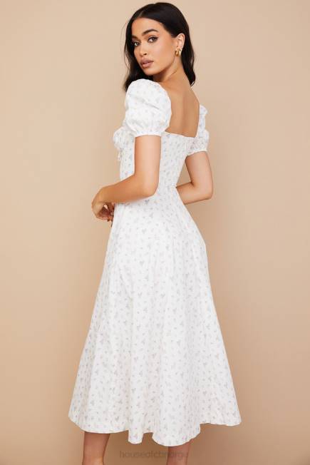 klær tallulah hvit floral midikjole med puffermer House of CB J6RL571