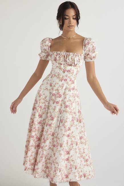 klær tallulah midi sundress med puffermer med rosetrykk House of CB J6RL427