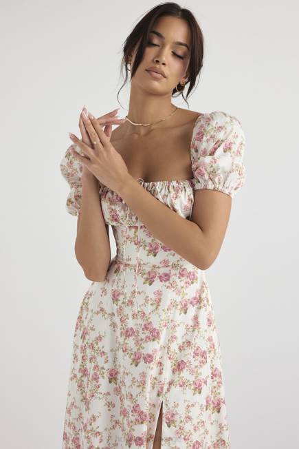 klær tallulah midi sundress med puffermer med rosetrykk House of CB J6RL427