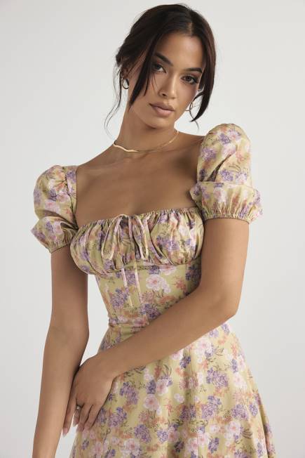 klær tallulah peonprint puffermet midi sundress House of CB J6RL428