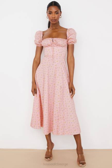 klær tallulah rosa floral midikjole med puffermer House of CB J6RL566