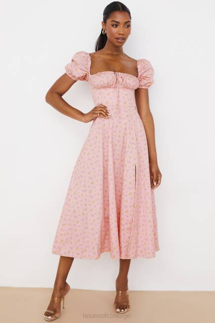 klær tallulah rosa floral midikjole med puffermer House of CB J6RL566