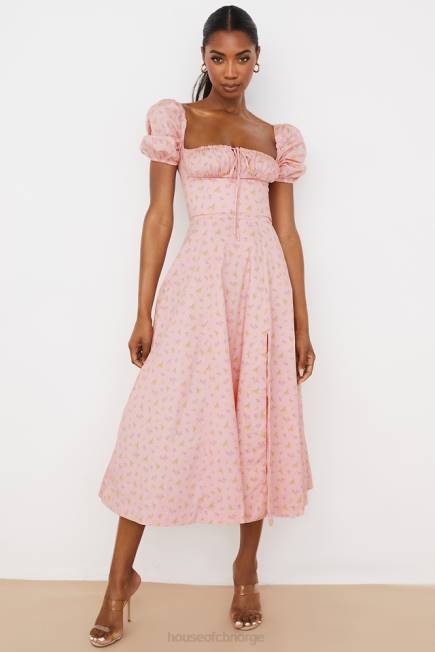 klær tallulah rosa floral midikjole med puffermer House of CB J6RL566