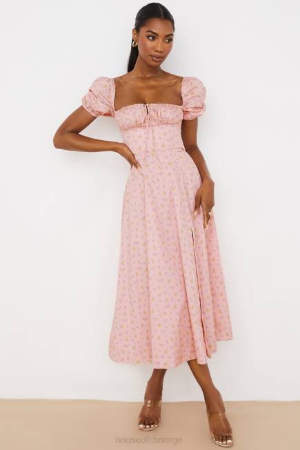 klær tallulah rosa floral midikjole med puffermer House of CB J6RL566