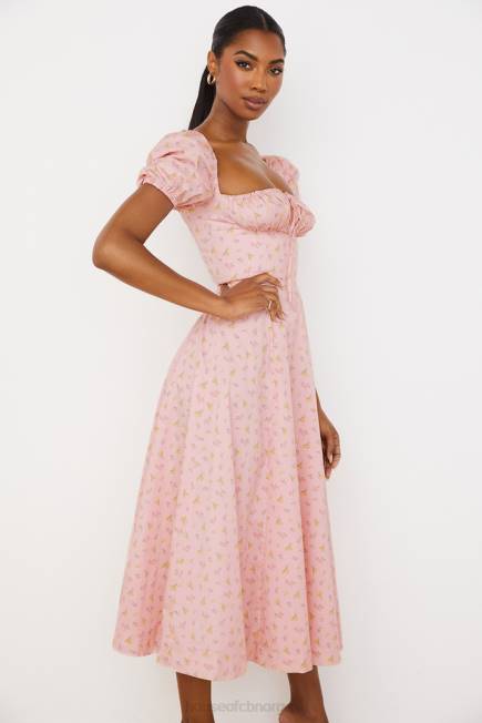 klær tallulah rosa floral midikjole med puffermer House of CB J6RL566