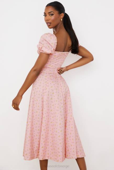 klær tallulah rosa floral midikjole med puffermer House of CB J6RL566