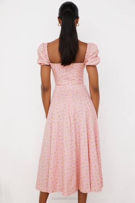 klær tallulah rosa floral midikjole med puffermer House of CB J6RL566