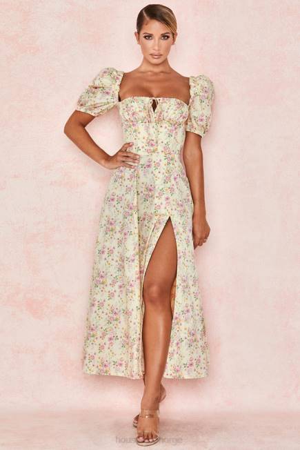 klær tallulah sitron floral puff sleeve midi sundress House of CB J6RL617