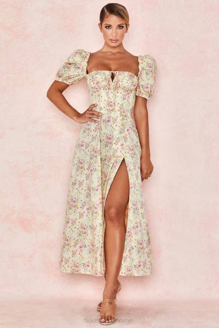 klær tallulah sitron floral puff sleeve midi sundress House of CB J6RL617